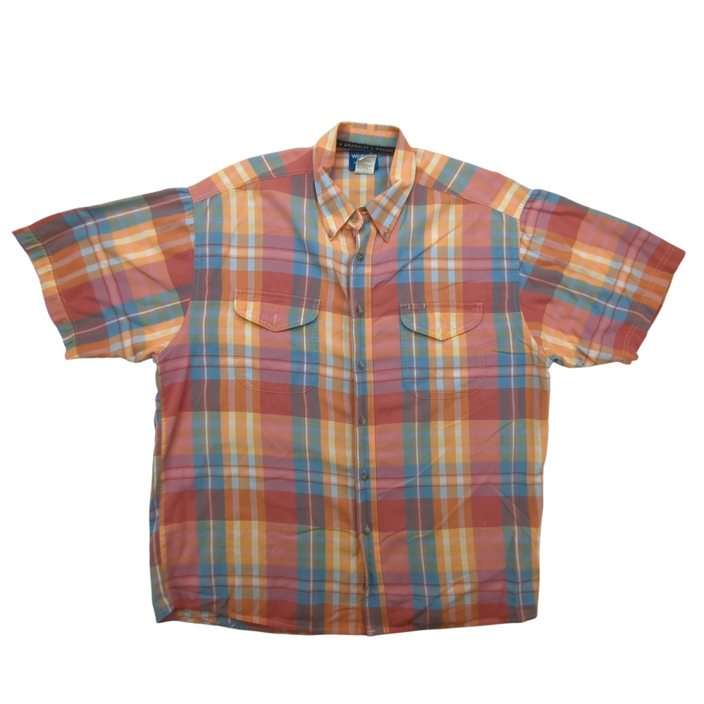 Wrangler Shirt Mens XL Plaid Western Pearl Snap Short Sleeve Vintage Style